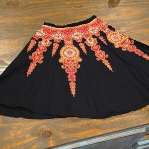 Angie Black Circle Skirt with Red and Orange Embroidery